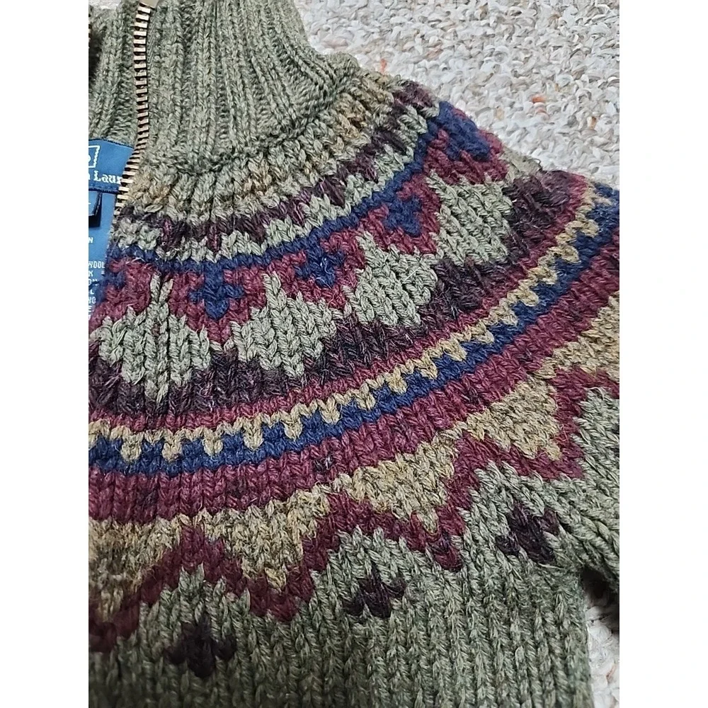 Vintage Toddler Polo Ralph Lauren Lambs Wool Silk Cashmere Sweater Zip Fair Isle
